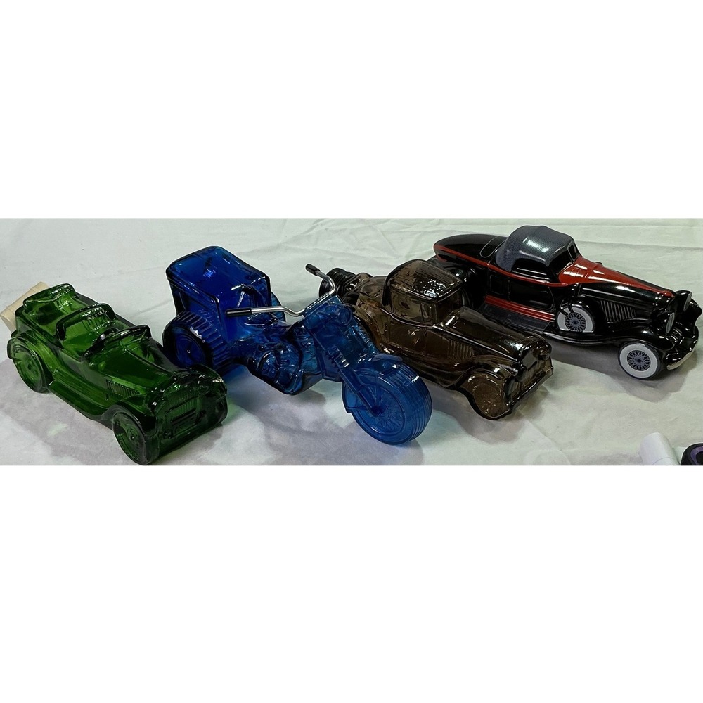 Avon Vintage Glass Vehicle Bottle Lot of 4 Car Motorcycle Decanters Empty